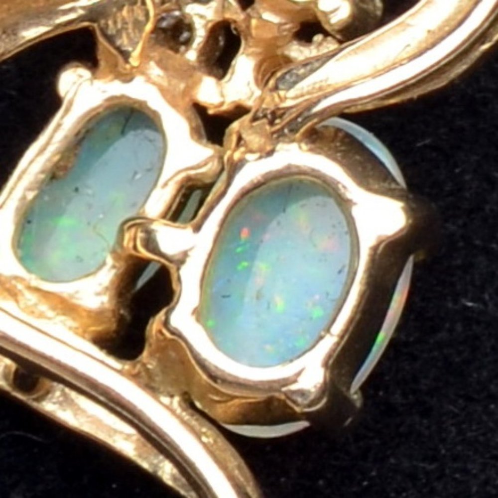 10K Gold set Opal pendant with Diamond* chips - vintage - Picture 4 of 6